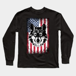 Patriotic Siberian Husky American Flag Long Sleeve T-Shirt